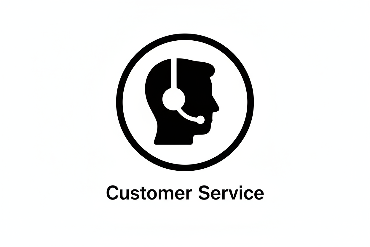 black and white customer service icon with text "Customer Service"