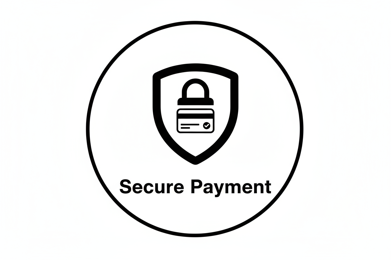 black and white secure payment icon with text "Secure Payment"
